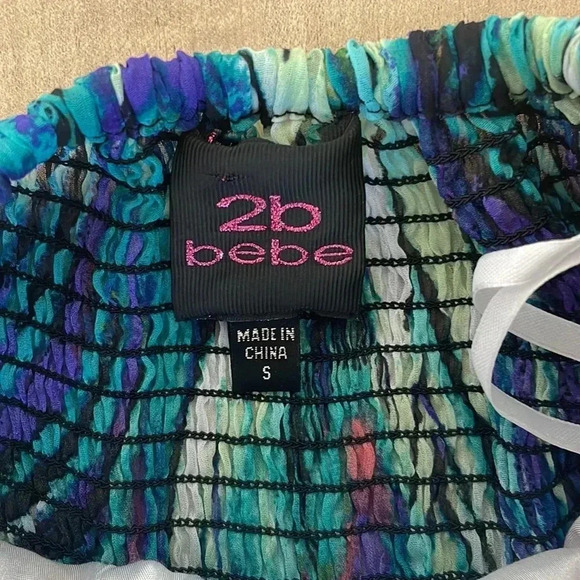 2B Bebe Strapless Sweetheart Peacock Hi-Lo Dress Sz S - Picture 5 of 10